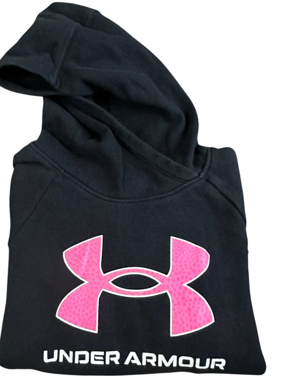 Under Armour Girls Youth Medium Black Hoodie Pink Logo Pullover Sweatshirt